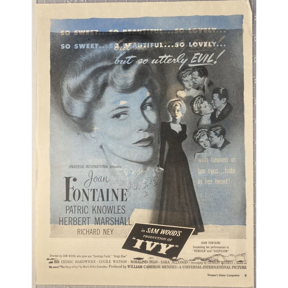 Joan Fontaine & Patric Knowles "IVY" Movie Vintage Print Ad Circa 1947